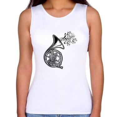 Imagem de Regata Feminina Trompa Notas Musicais - Foca na Moda, Branco, G