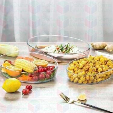 Imagem de 3 peça Travessa 3L Oval Grande De Vidro Cozinha Casa Servir Doces - Ca