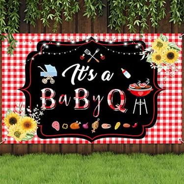 Imagem de Artigos de decoração de festa de chá de bebê para churrasco It's A BabyQ faixa de fundo para chá de bebê tema de churrasco tema chá de bebê gênero revelador festa piquenique decoração de estúdio de foto