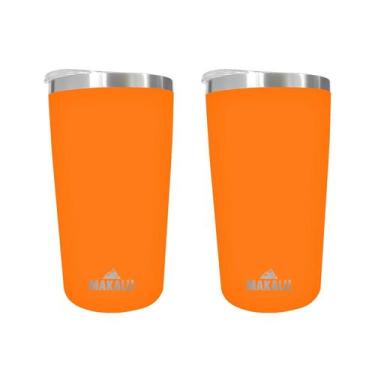 Imagem de Kit 2 Copos Térmicos Aço Inox 420ML Laranja p/ Água Cerveja Café - Que