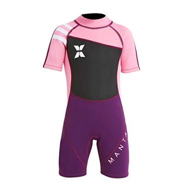 Imagem de DIVE & SAIL Fatos de mergulho curtos para crianças, maiô quente, proteção UV, estampado, 2,5 mm, rosa, GG