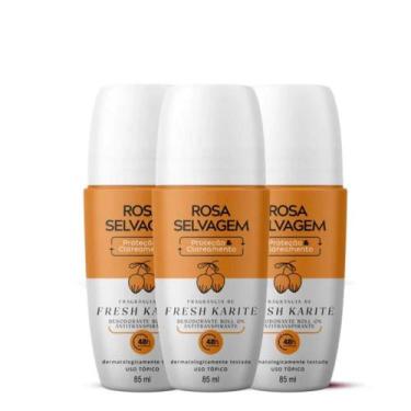 Imagem de Kit 3 Desodorantes Roll-on Clareador Rosa Selvagem Karite 85ml