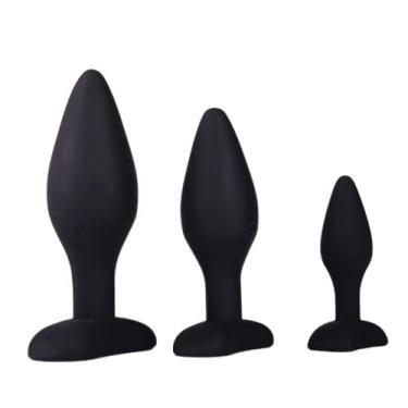 Imagem de Kit de treinamento de plugue anal para uso confortável a longo prazo, pacote com 3 plugues anais de silicone conjunto de treinamento com base alargada próstata brinquedos sexuais para iniciantes (Preto)