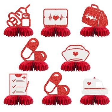 Imagem de Congrats Nurse Doctor Table Centerpieses Decorações de favo de mel - Glitter 8 peças de decoração de mesa de formatura de escola de enfermagem - Parabéns médico graduado - suprimentos de decoração de