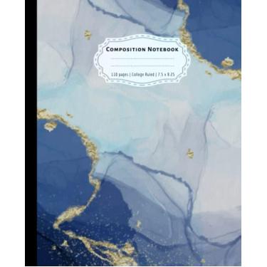 Imagem de Composition Notebook: Marble Composition Notebook Wide Ruled, Gold Glitter Blue Liquid Marble Wide Ruled Lined Paper Journal For Kids Teens Students ... x 9.25" - 110 Pages (Wide Ruled Notebooks)
