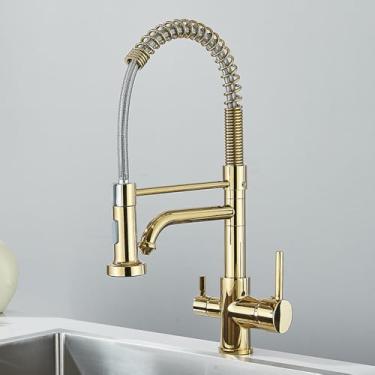 Imagem de Torneiras de cozinha de purificação escovada 360 Rotação Filtro de água Torneira Latão Filtrado Guindaste Modos duplos Torneira misturadora quente fria, ouro polido