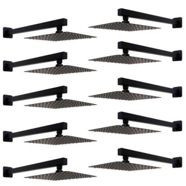Imagem de Kit 10 Ducha Quadrada Em Inox Preta 20x20 Braço 38 Cm Parede - Montela