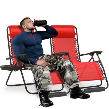 Imagem de MoNiBloom Conjunto de 2 cadeiras grandes de gravidade zero de 73 cm, poltronas reclináveis antigravidade para pátio, espreguiçadeira dobrável GG com suporte para copos, encosto de cabeça e apoio para