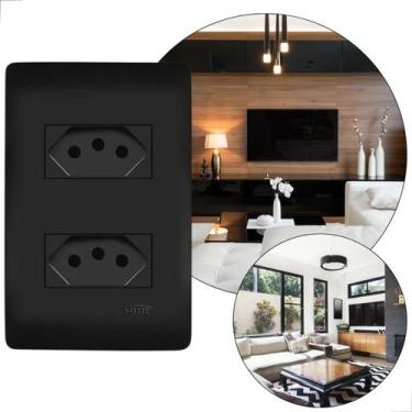 Imagem de Conjunto Tomadas Fame 4x2 10A/20A 2pt 250v Cor Preto, DUPLA 20A