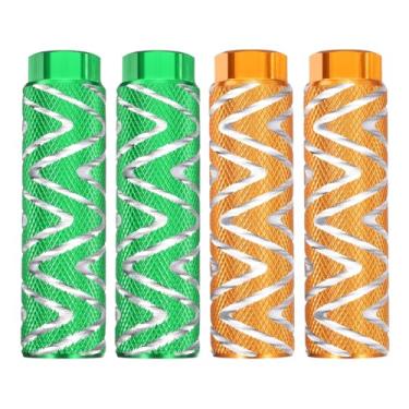 Imagem de HARFINGTON 2 pares de pedais de bicicleta de liga de alumínio traseiros para acrobacias antiderrapantes servem para eixos de 9,5 mm para mountain bike BMX, verde e amarelo