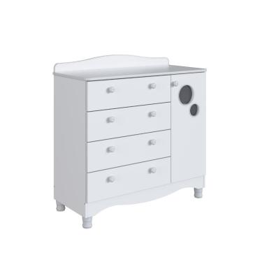 Imagem de Cômoda Infantil 4 Gavetas 1 Porta Fraldário Linha Encanto 90cm Branco - Completa Móveis