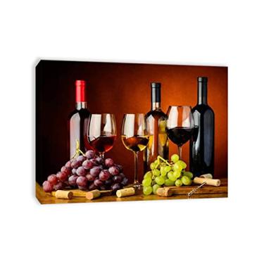 Imagem de Fotos emolduradas de cozinha, decoração de parede, vinho com uvas, arte de parede, arte de cozinha, fotos de alimentos, impressão em tela, arte de comida para sala de jantar pronta para pendurar 20 x