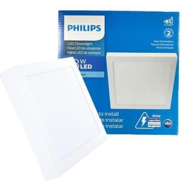 Imagem de Kit 8 Plafon Quadrado Sobrepor 18w Philips Luz Quente 3000K