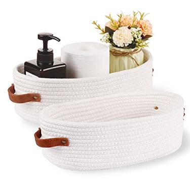 Imagem de Oradrem Pacote Com 2 Cestas De Armazenamento Trançadas Para Tanque De Vaso Sanitário, Cestas Organizadoras De Decoração Para Casa De Fazenda Para Banheiro, Mesa E Balcão 13" X 5,9" X 4" Branco
