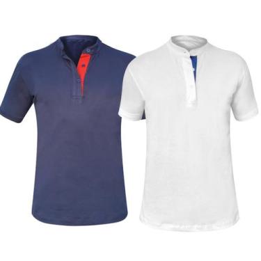 Imagem de Kit 2 Camisas Gola Padre Masculina Slim 100% Algodão Lisa - MT Clothin