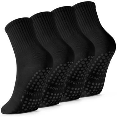 Imagem de Haoteey 4 pares de meias de Pilates com aderência para mulheres, meias aderentes para ioga Barre, meias adesivas antiderrapantes de Pilates, 4 preto, 5-9