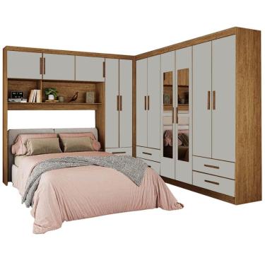 Imagem de Guarda Roupa Modulado Carioca Hercules Casal 11 Portas 6 Gavetas e Espelho Cor Cinamomo Off White