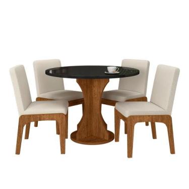 Imagem de Mesa Redonda Com Vidro Michigan 4 Cadeiras Fre/pto/bouclé Off - Ma - A