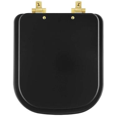 Imagem de Assento Sanitário Mdf Soft Close Quadra Preto Fosco Para Vaso Deca Com Ferragem Dourada