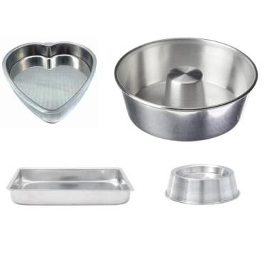 Imagem de Kit De 4 Assadeiras Em Alumínio Polido Forma De Pudim Forma Vulcão Ret