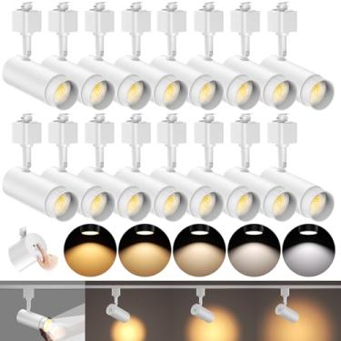Imagem de AIBISOD Pacote Com 16 Cabeças De Iluminação De Trilho Led De 5 Cores Com Zoom, Cabeças De Luz De Trilho Tipo H, Cabeças De Trilho Reguláveis, Luminárias De Teto Brilhantes Compatíveis Com Trilhos De