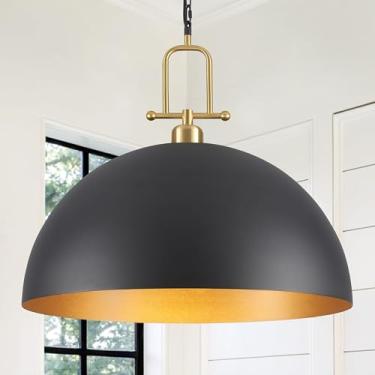 Imagem de KLJCJF Luminária Pendente De Cúpula Grande De 23,7", Luminária Pendente Preta E Dourada, Lustre De Cúpula Grande Para Sala De Jantar, Ilha De Cozinha, Entrada, Corredor, Quarto