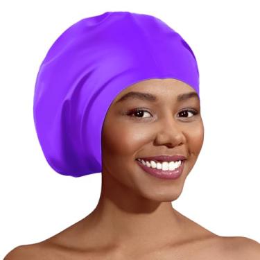 Imagem de IwIeIaIrI Touca de natação extra grande de silicone para cabelos longos, dreadlocks, tecidos, impermeável e antiderrapante, mantém o cabelo seco e limpo, mulheres e homens unissex adulto, piscina