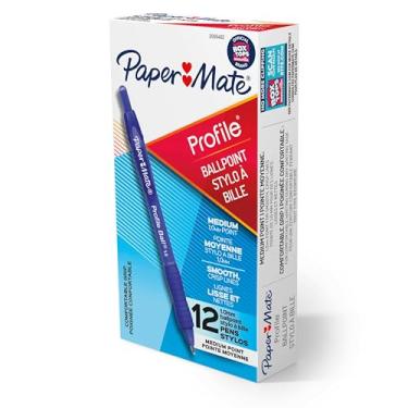 Imagem de Paper Mate Caneta esferográfica retrátil com ponta média (1,0 mm) azul, 12 unidades