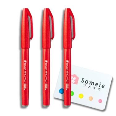 Imagem de Caneta de ponta de feltro com ponta fina vermelha (SES15C-B) Conjunto de 3 peças, 5 cores adesivas (vermelho)