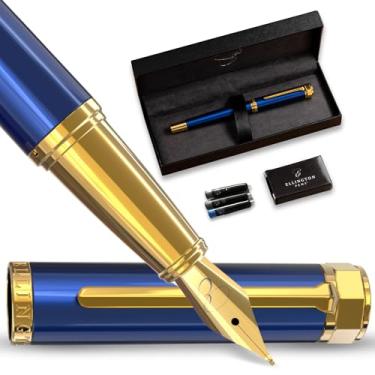 Imagem de Ellington Pens Conjunto de canetas-tinteiro de luxo - Canetas-tinteiro para escrever - ponta fina lisa - inclui conversor de tinta recarregável, 3 cartuchos de tinta [preto e azul], caixa de presente