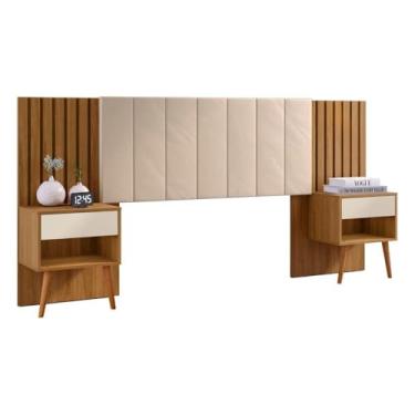 Imagem de Cabeceira Box Zara Com Capitonê E Mesa De Cabeceira - Robel Moveis (Camaru com Pérola)