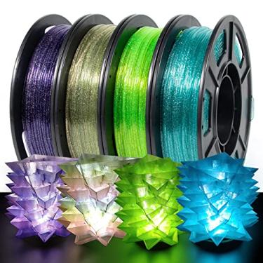 Imagem de IEMAI Pacote de filamentos PETG, filamento de impressora 3D transparente brilhante brilhante PETG, filamento PETG 250gx4 1,75 mm, azul claro/verde/azul e roxo/arco-íris