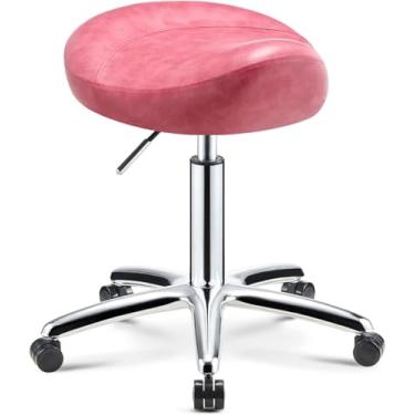 Imagem de Cadeiras Giratórias Do Trabalho Dos Termas Dos Salões De Beleza Do Escritório Dos Salões De Beleza Do Rolamento Dos Tamboretes De Sela Com Assento Do Plutônio E, Pink, One Size