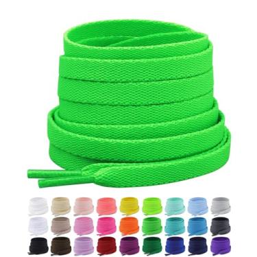 Imagem de Puzeam Cadarços planos de tecelagem apertada atualizados, 20 cores, 5/16" de largura para tênis - 2 pares, Verde grama, 55 Inch ( 140cm )