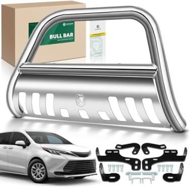 Imagem de YHTAUTO Barra de pressão Bull Bar de 6,3 cm com placa de deslizamento para montagem de luz para modelos Toyota, mini van de passageiros Sienna 2011-2013 (não para modelos SE), protetor de escova S/S