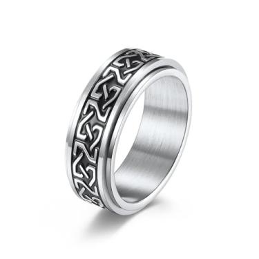 Imagem de TIMFROZ Anel giratório masculino fidget ansiedade prata/ouro/preto aço inoxidável vintage nó trançado anel giratório aliança de casamento para homens e mulheres, Aço inoxidável, Sem pedra preciosa