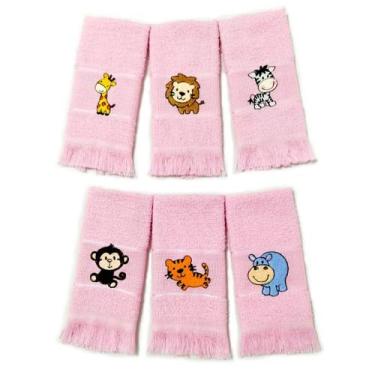 Imagem de Kit Safari 6 Toalhas de Mão 23x36cm Bordadas Tema Safari Para Bebê Inf