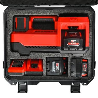 Imagem de LOTOCASE Capa rígida impermeável para compressor de ar compatível com inflador Milwaukee M18 2848-20, suporte de armazenamento para bateria de 18 V 3,0 a 9,0 Ah - preto