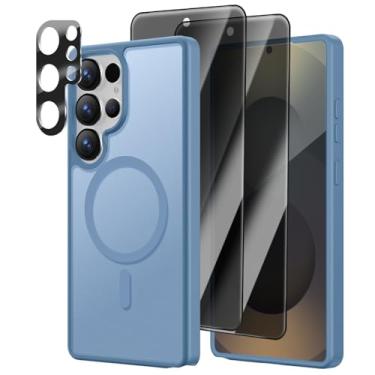 Imagem de [4 em 1] Capa magnética para Samsung Galaxy S25 Ultra, 2 películas protetoras de tela de privacidade e 1 protetor de câmera fotográfica, adequado para MagSafe, capa de grau militar, translúcida fosca