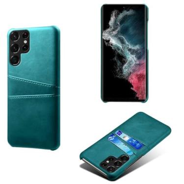Imagem de Capas Compatível com Samsung Galaxy S23 ULRTA,Caso de couro PU-Tampa de telefone a prova de choque com 2 slots de cartão,Proteção anti-impressão digital e anti-gota-Green