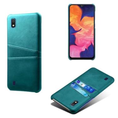 Imagem de Capas Compatível com Samsung Galaxy A10,Caso de couro PU-Tampa de telefone a prova de choque com 2 slots de cartão,Proteção anti-impressão digital e anti-gota-Green