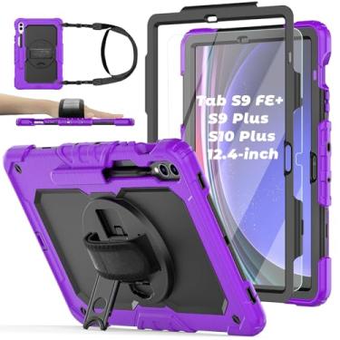 Imagem de BASE MALL Capa para tablet Samsung Galaxy Tab S10 Plus/S9 FE Plus/S9 Plus 5G de 12,4 polegadas, capa protetora à prova de choque com [protetor de tela de vidro temperado], suporte, alça de ombro e