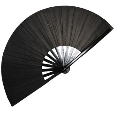 Imagem de dmjuncong Grande ventilador dobrável de rave, ventilador portátil Clack, ventilador de mão em cores pretas, para festivais, roupas de arco-íris, festa discoteca, decoração de casa e muitas ocasiões.