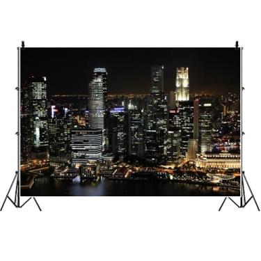 Imagem de Yeele 3 x 2,4 m, cenário de visão noturna da cidade, moderno, arranha-céu, vista para o rio, horizonte urbano, cena noturna, cenário noturno, decoração de vídeo ao vivo, decoração de escritório