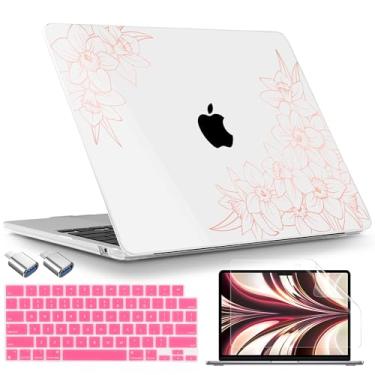 Imagem de TWOLSKOO Compatível com capa M4 MacBook Air 13,6 polegadas versão 2025-2022 M4 A3240 M3 A3113 M2 A2681, capa rígida de plástico, capa de teclado, adaptador tipo C e protetor de tela, moldura floral