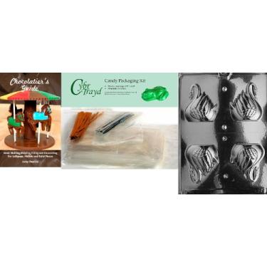 Imagem de Cybrtrayd Molde de chocolate de animal"Swan" com pacote de chocolateira inclui 50 sacos para violoncelo, 25 gravatas prateadas e 25 douradas