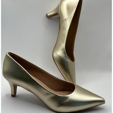 Imagem de Scarpin Feminino Salto Médio Prata | Bico Fino | Elegante e Confortável para Festa ou Trabalho (ouro light, BR, Adulto, Numérico, 37)