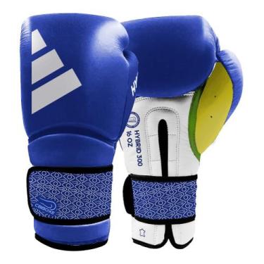 Imagem de Luva de Boxe adidas Hybrid 300 em Couro CBBOXE Brasil, Azul, Branco, 1