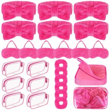 Imagem de FIONUPI 30 Peças De Suprimentos Para Festa Do Pijama Meninas, Incluindo 6 Laços, Faixa Cabeça Maquiagem, Máscara Dormir Pelúcia, Removedor Elásticos Veludo, Bolsas Cosméticos Transparentes, Lembranc