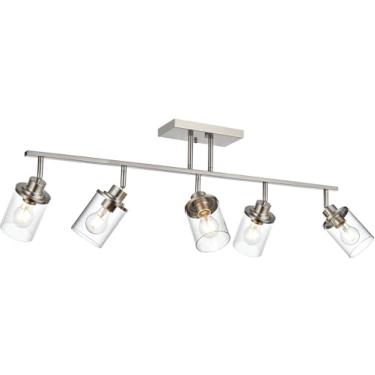 Imagem de Yaohong Luminária de teto de pista de níquel escovado com 5 luzes, luminária de teto moderna para banheiro e cozinha com persianas de vidro transparente, holofotes ajustáveis para corredor, loja, sala